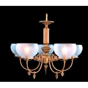   Light Single Tier Chandelier in Polished Brass with Acid Etched glass