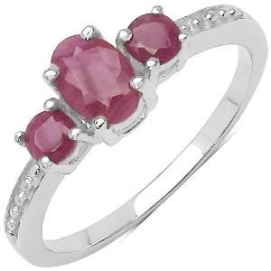  0.80 Carat Genuine Ruby Sterling Silver Ring: Jewelry