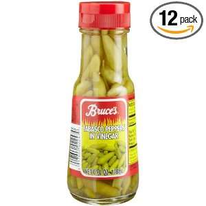 Bruce Tabasco Peppers in Vinegar, 6 Ounce Glass Jars (Pack of 12 