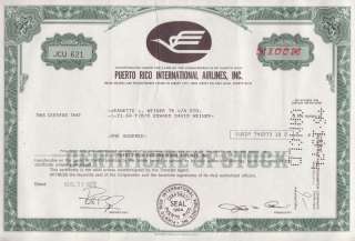 Puerto Rico International Airlines Inc. Stock Certificate  