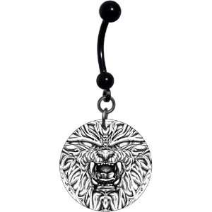  Black and White Lion Face Belly Ring: Jewelry