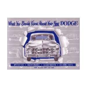  1949 DODGE Car Full Line Owners Manual User Guide 