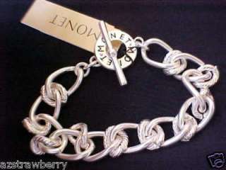 Monet Silver Tone Metal Link Chain Toggle Clasp Signed NWWT Bracelet 7 