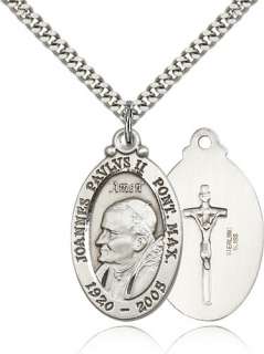 LG Sterling Silver Pope John Paul II Medal Necklace  