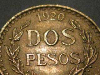 1920 BU Gold 2 Peso. Mexico. AGW .0482 troy oz.  