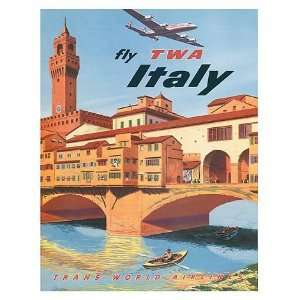  World Travel Poster TWA Florence Bridge Italy 9 inch by 12 