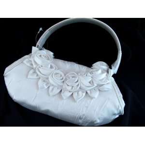 WHITE SATIN ROSES Bridal Wedding Purse bag Handbag: Office 