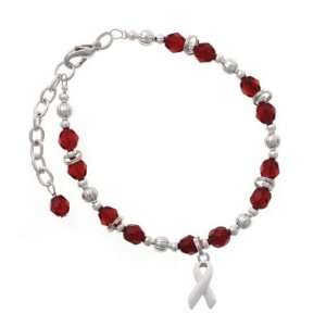   White Ribbon Maroon Czech Glass Beaded Charm Bracelet [Jewelry