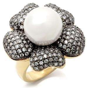  Size 10 Pearl Flower White Synthetic Stone Brass Ring AM 