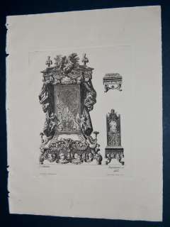 Pequegnot 1858 Architecture Etching. Ornate Bed. 482  