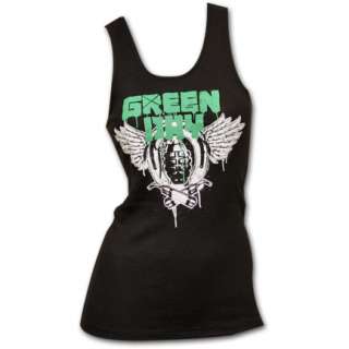 Green Day Wings Black Ribbed Ladies Graphic Tank Top  