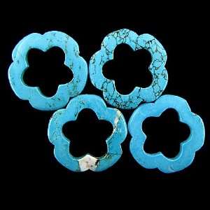  44mm blue turquoise carve flower donut pendant bead
