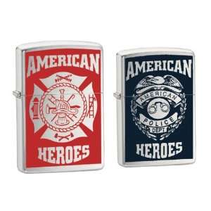  Zippo Lighter Set   American Heros Police & Firefighter 