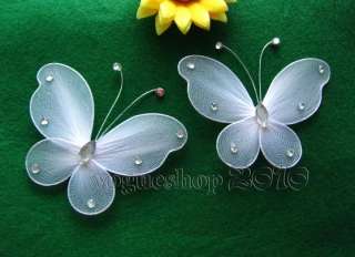 10pcs White Stocking Butterfly Decorations 7.5cm  