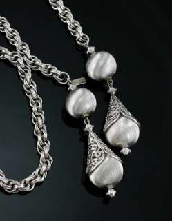 Vintage MONET Lariat Necklace Pendant Silver Necklace  