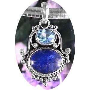    Sterling Silver Medieval BLUE TOPAZ and Lapis Pendant Jewelry