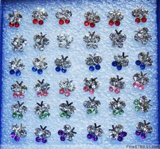 Lots 18Pairs Color Butterfly Crystal Rhinestone Earring  