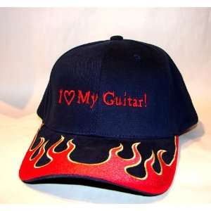  Guitar Cap  I Love My Guitar Blue on Red Flame: Musical 