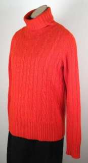 Crew Cambridge cable chunky turtleneck sweater Vibrant flame M 