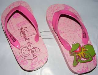 Disney Kermit the Frog Girls Flip Flops 7/8 9/10 11/12  