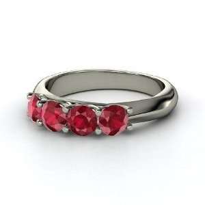  On the Four Front Ring, 14K White Gold Ring with Ruby 