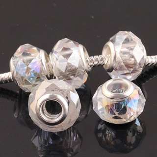 ON SALE 20X Wholesale Lot White AB Faceted Crystal Glass Big Hole 