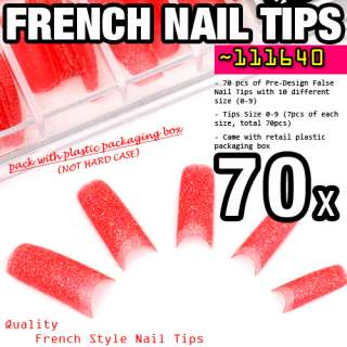 70 pcs Acrylic Half False Nail Tips Glitter Red #640  