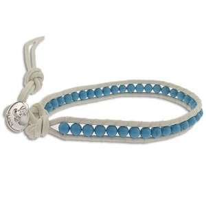 Yet Ladies Bracelet in White Leather and Silver with Turquoise, form 
