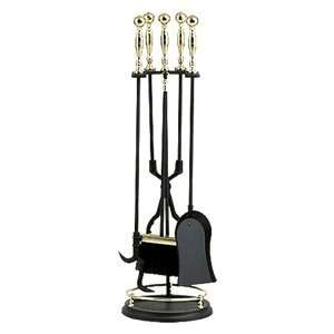  5 Piece Polished Brass/Black Fireset With Rail: Home 