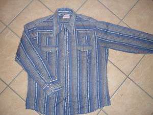 vtg PEARL SNAP WESTERN SHIRT Blue RAPPERS 70s 80s L  
