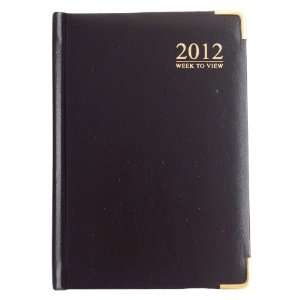  2012 A6 Week to View Diary Padded Gilt Corner   Black 