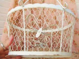   White Cottage Chic Oval Chicken Wire Basket with Butterflies  