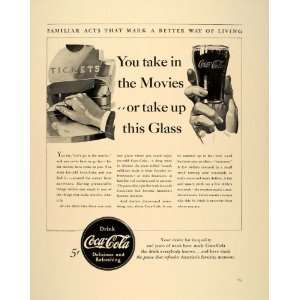 1940 Ad Coke Coca Cola Glass Movie Ticket B/W RARE   Original Print Ad