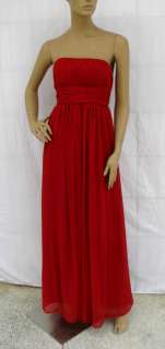 957 Red Pleated Padded Strapless Evening gown Dress M  