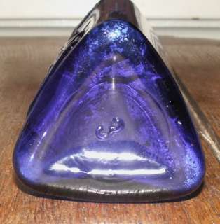 Rare Owl Drug Co. Cobalt Blue Poison Bottle Triangle Shape 6 1/2 Inch 