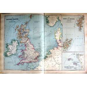  1872 Map British Isles Orkney Shetland Channel Islands 
