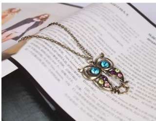   Fashion Vintage Colorful Cute Owl Carved Hollow Chain Necklace A28