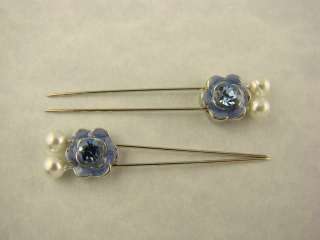 Hole Beads QTY 10 BLUE Daisy & Rose Made with Lt Sapphire Swarovski 