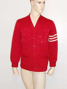   RED Wool College School VARSITY Sweater BAKELITE Buttons M No Letters