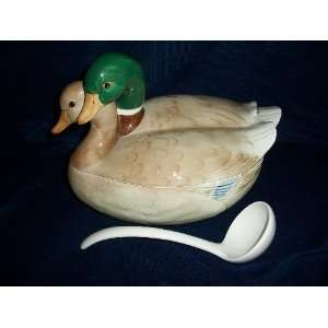  Fitz & Floyd Mallard Ducks Lg. Ceramic Lidded Soup Tureen 