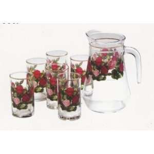  ROSE 6 Glass Glasses & Pitcher Set *NEW!!*: Kitchen 