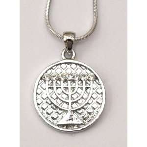  Menorah with 7 Zircons Pendant Kabbalah Necklace Evil Eye 