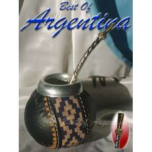 Argentina Mate in 100% Leather   With Nickel Straw with 