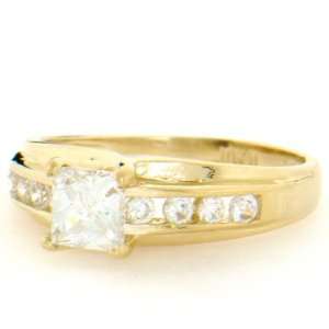    14k Solid Gold Square CZ Channel Set Engagement Ring Jewelry