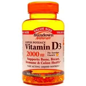  Sundown Naturals  Vitamin D3 2000IU, 120 softgels Health 