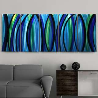 Modern Abstract Painting Blue/Silver Metal Wall Art Decor Psychedelic 