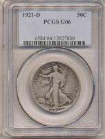 1921 D WALKING LIBERTY HALF DOLLAR G06 PCGS. Looks VG.  