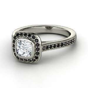  Annabelle Ring, Cushion Diamond Palladium Ring with Black 