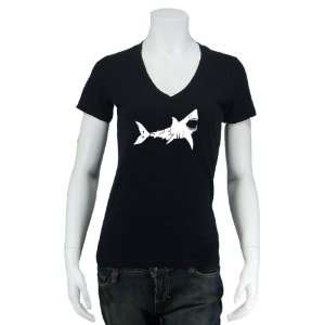  Womens Black Shark V Neck Shirt Large   Created out of the words 