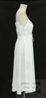 Theory White Stretch Linen Sleeveless Tie Waist Dress Size 12  